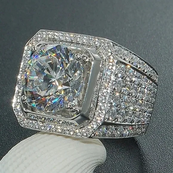 Classic Men's Silver Diamond Pavé Ring Sz 11